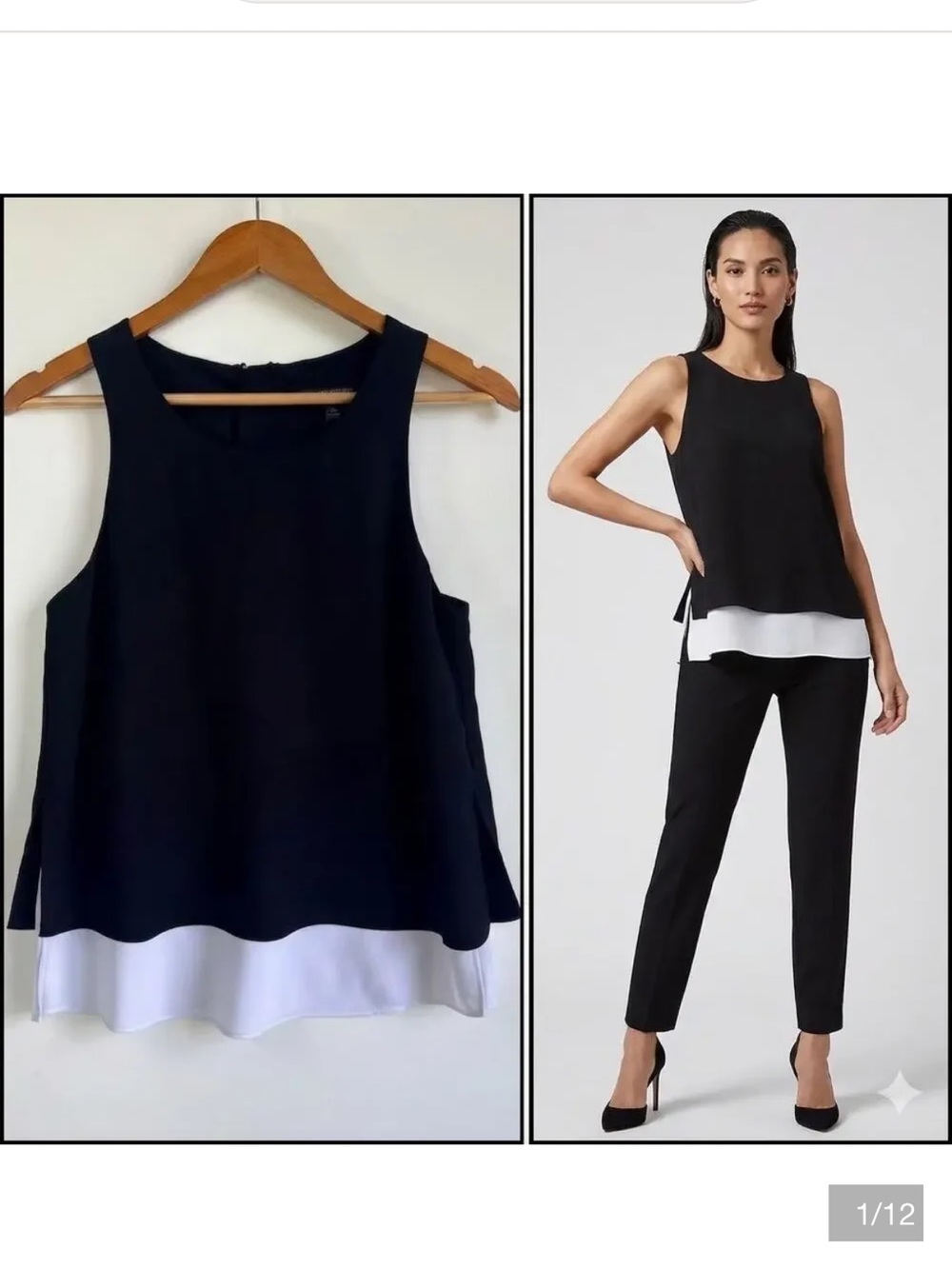 Banana Republic Sleeveless Black & White Layered Tank Top - Women